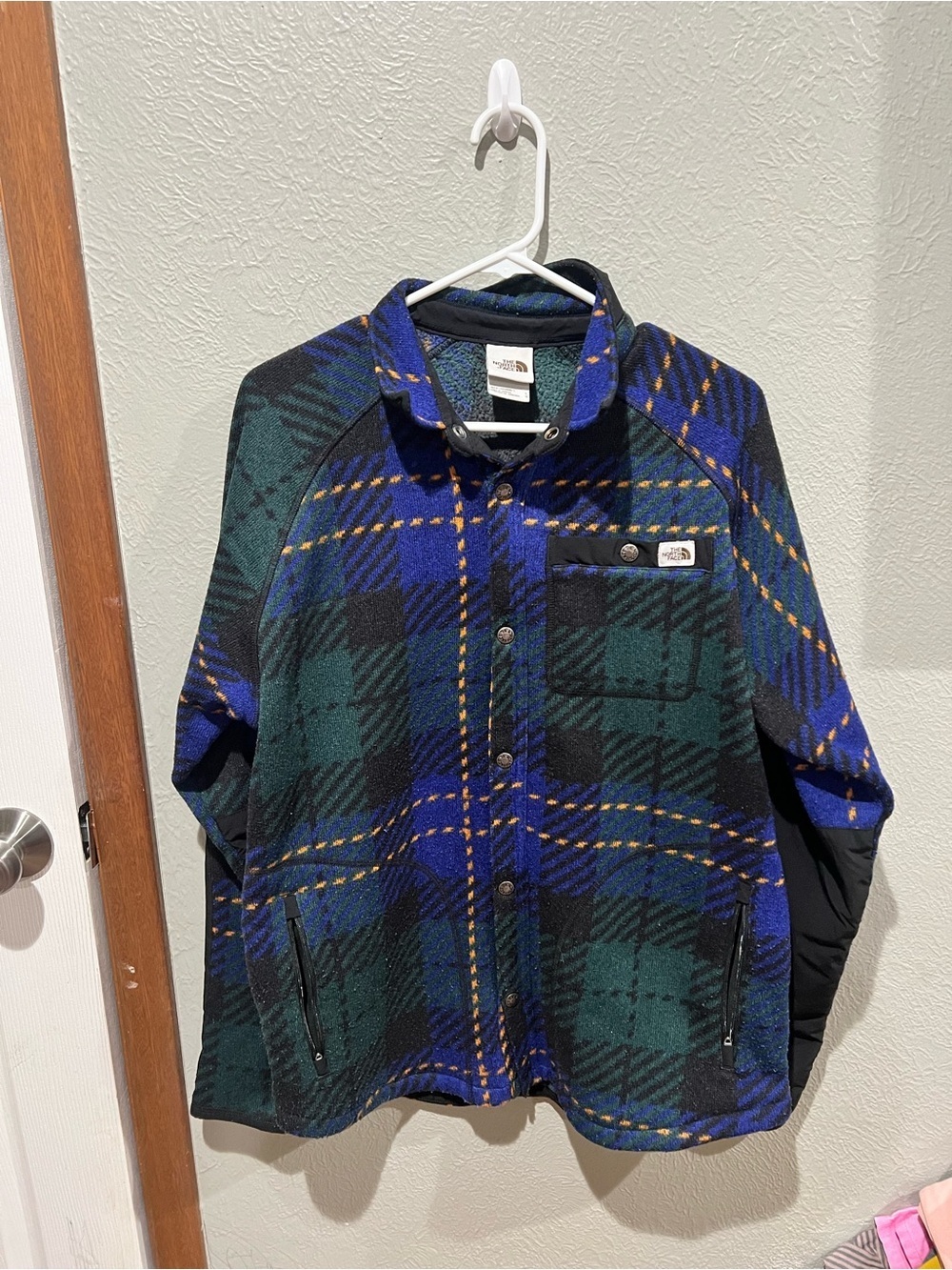 The North Face Blue, Green & Yellow Plaid Fleece Jacket Mens Size L
